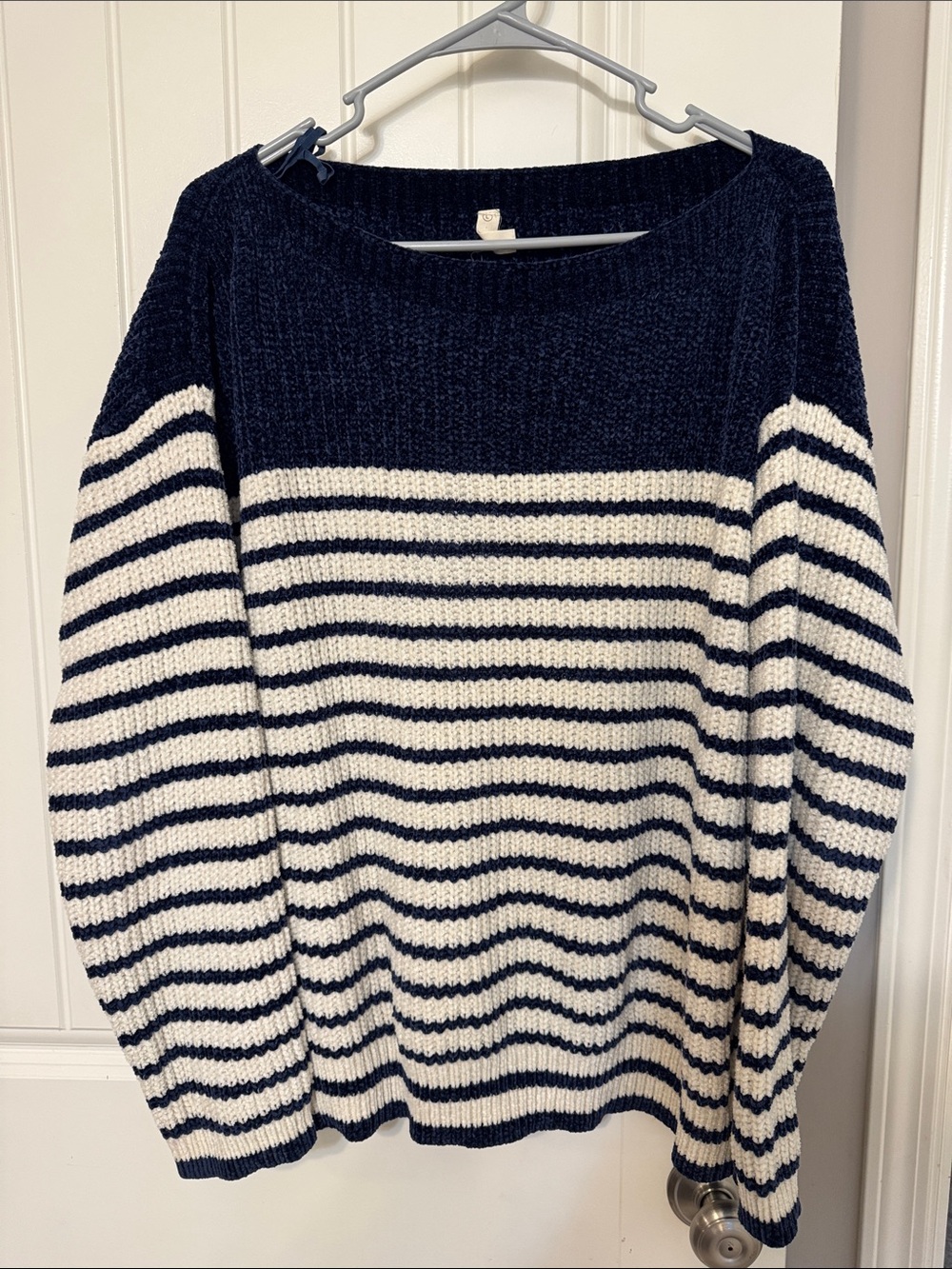 Wishlist Navy & White Striped Scoop Crew Sweater